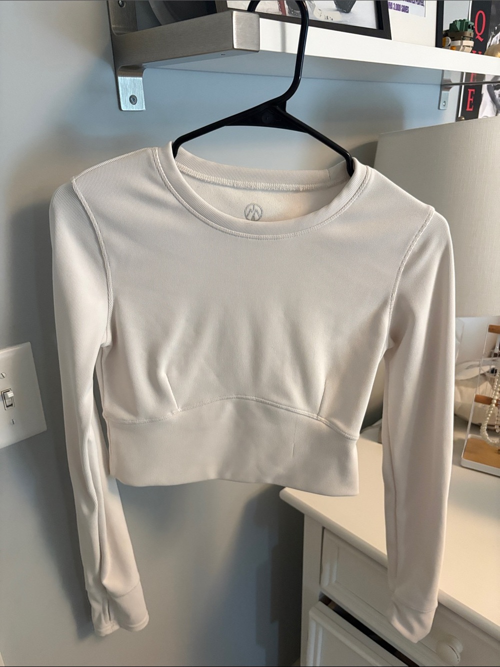 Cropped Long Sleeve Crewneck Sweatshirt - White